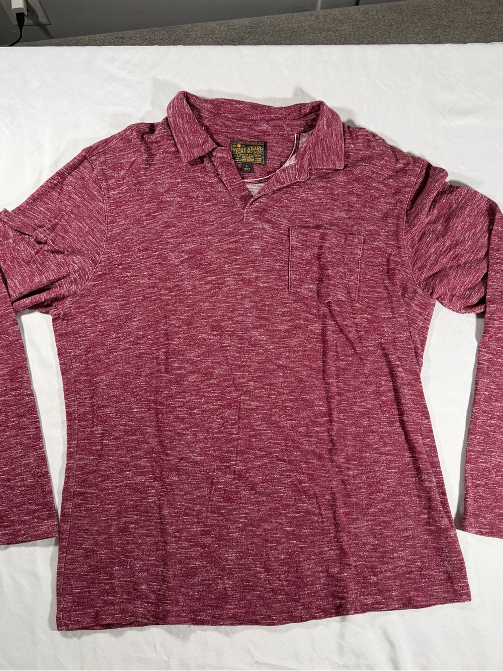 Vintage Lucky Brand Long Sleeve Polo Shirt Size Large Red Heather